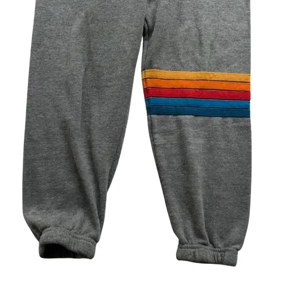 Aviator Nation Rainbow Leg Stripe Sweatpant Grey Size XS Jogger High Rise Cotton - Picture 5 of 6